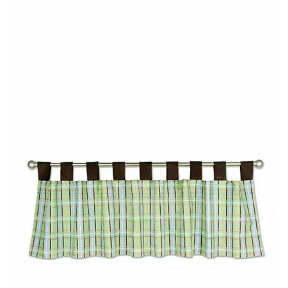 1 Trend Lab NOS Discontinued Plaid Valance Curtain Nursery Green Blue Brown Boys